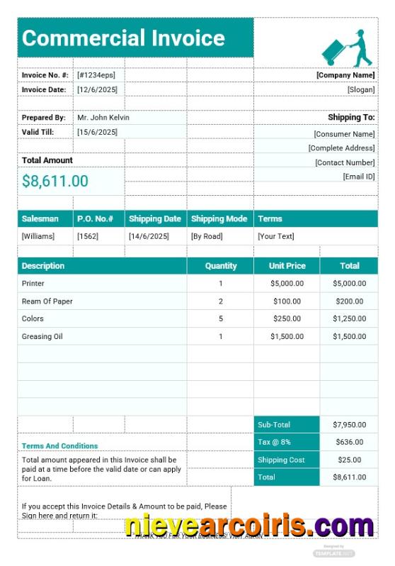 Printable Commercial Invoice